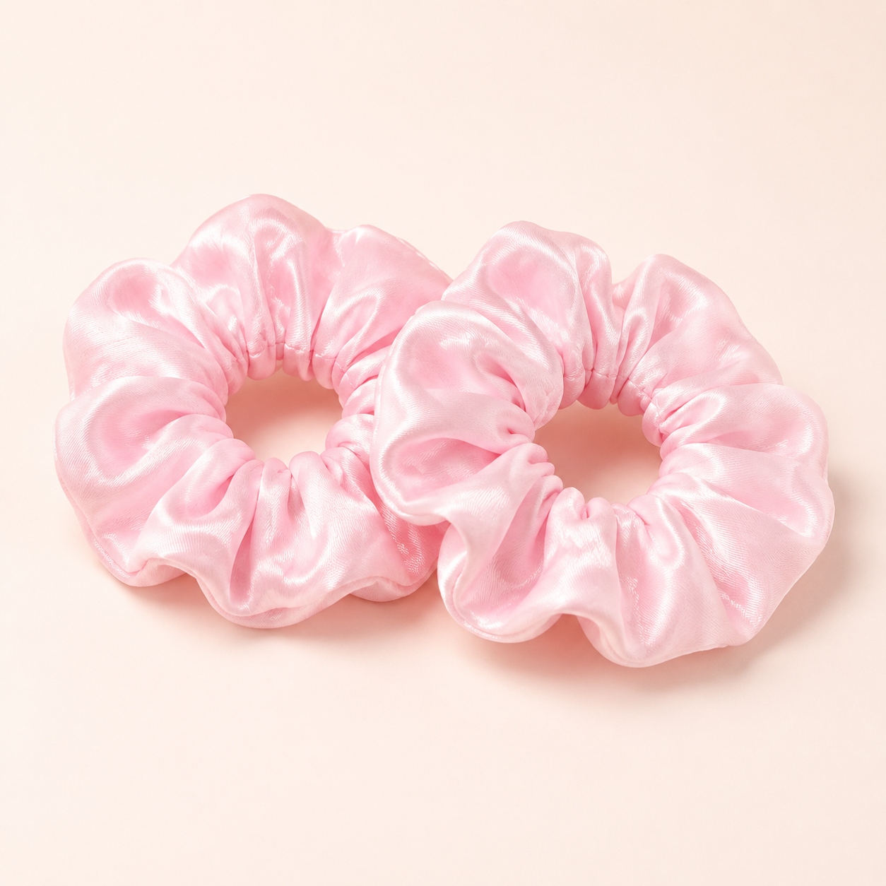 Set of two CJ Beauty pink satin scrunchies