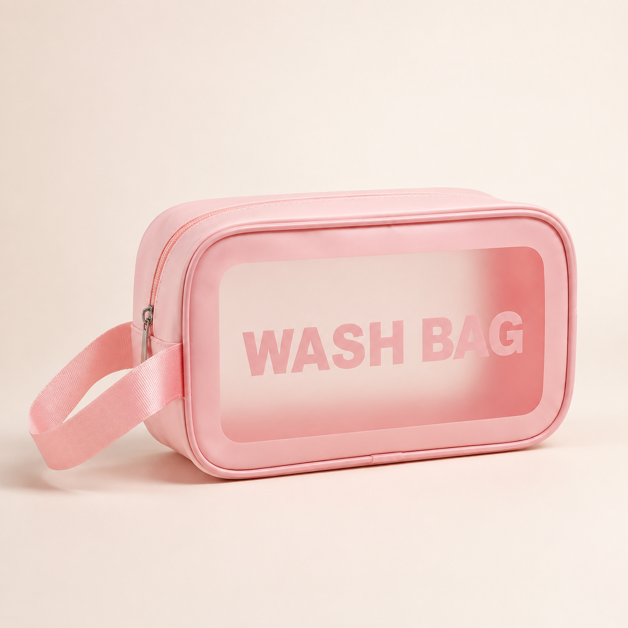 CJ Beauty pink transparent-front beauty wash bag