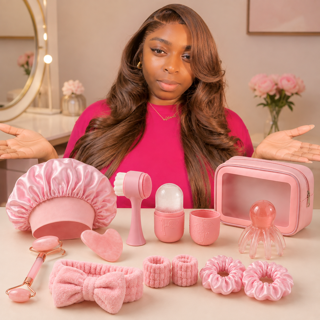 CJAY Beauty model presenting the Ultimate Spa Kit